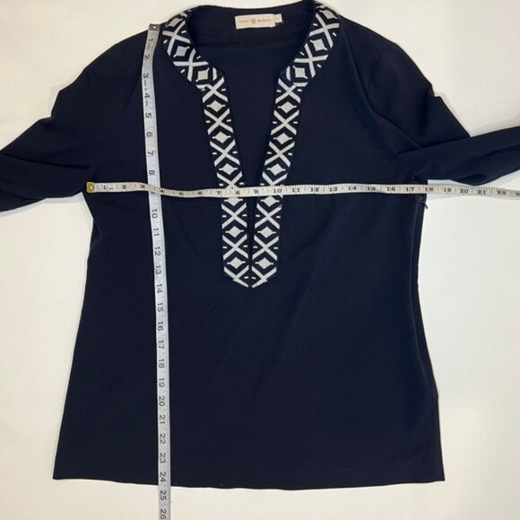 TORY BURCH ARIANA‎ V Neck Tunic with Taping Blouse Embroidered Knit Trim Size 4 - Picture 8 of 16